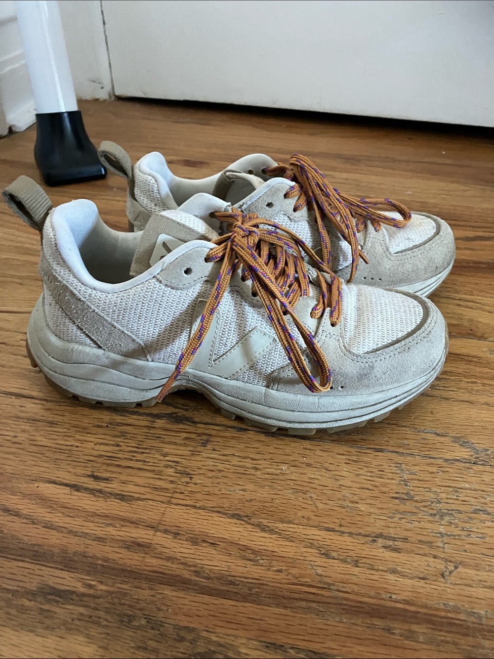 Veja Beige White Sneakers with Multicolor Laces